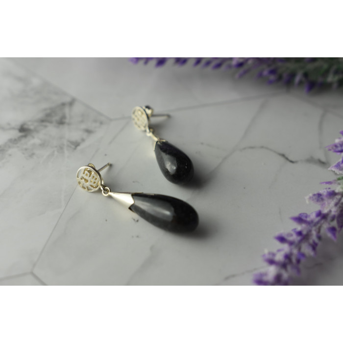 Sky Jewelry Серебряные серьги-гвоздики  с черной Яшмой