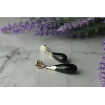 Sky Jewelry Серебряные серьги-гвоздики  с черной Яшмой