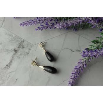 Sky Jewelry Серебряные серьги-гвоздики  с черной Яшмой