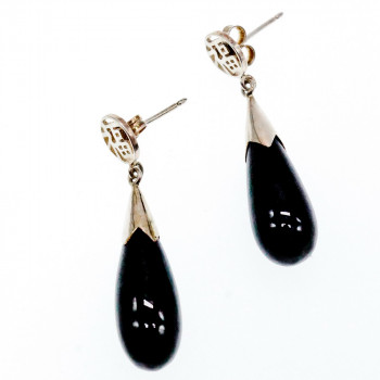 Sky Jewelry Серебряные серьги-гвоздики  с черной Яшмой