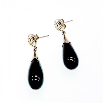 Sky Jewelry Серебряные серьги-гвоздики  с черной Яшмой