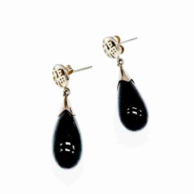 Sky Jewelry Серебряные серьги-гвоздики  с черной Яшмой