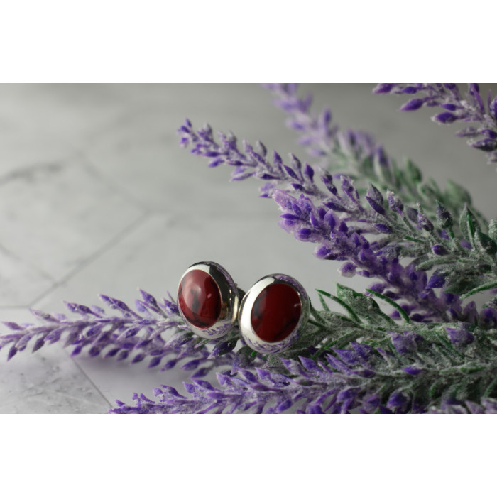 Sky Jewelry Серебряные серьги-гвоздики  925 пробы с красной Яшмой