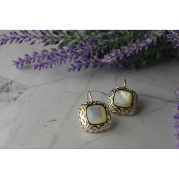 Sky Jewelry Серебряные серьги с Перламутром 925 проба *Ажур*