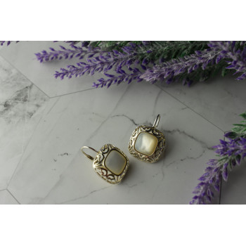 Sky Jewelry Серебряные серьги с Перламутром 925 проба *Ажур*