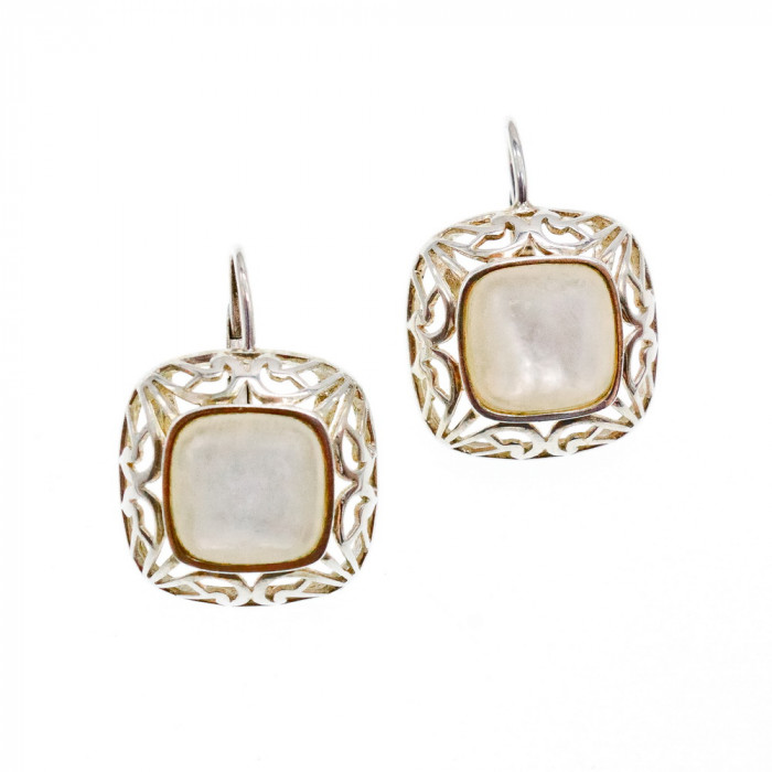 Sky Jewelry Серебряные серьги с Перламутром 925 проба *Ажур*