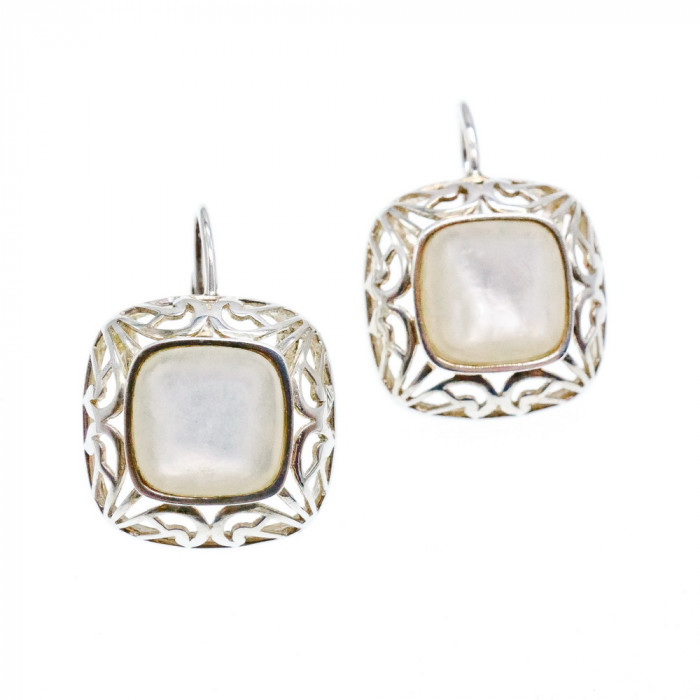 Sky Jewelry Серебряные серьги с Перламутром 925 проба *Ажур*