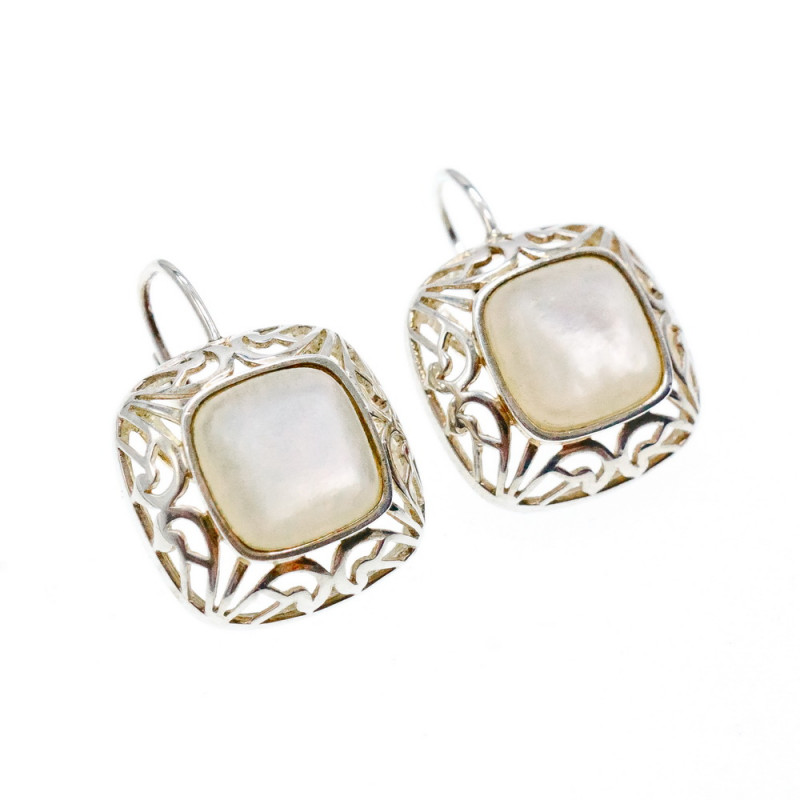 Sky Jewelry Серебряные серьги с Перламутром 925 проба *Ажур*