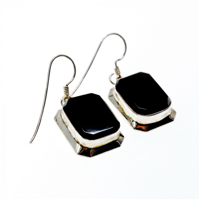 Sky Jewelry Серебряные серьги с черным нефритом 925 проба