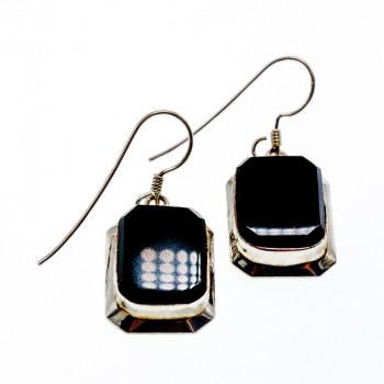 Sky Jewelry Серебряные серьги с черным нефритом 925 проба