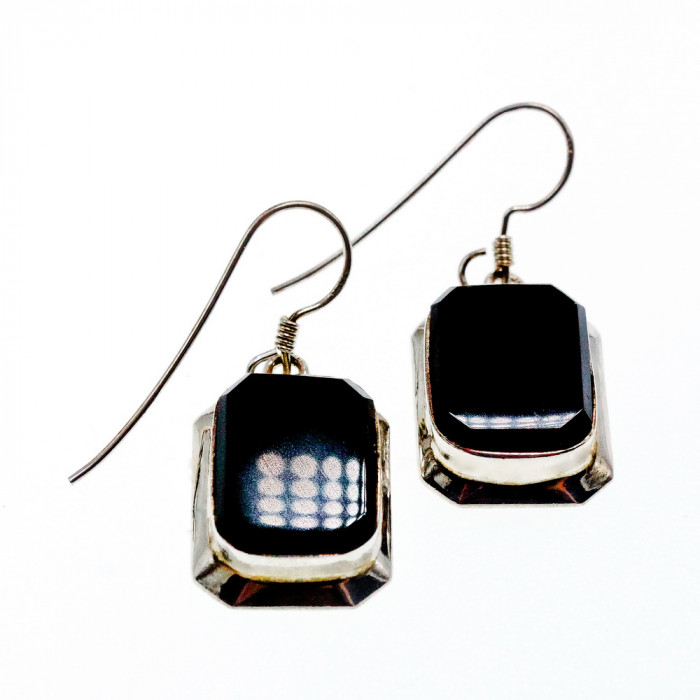 Sky Jewelry Серебряные серьги с черным нефритом 925 проба