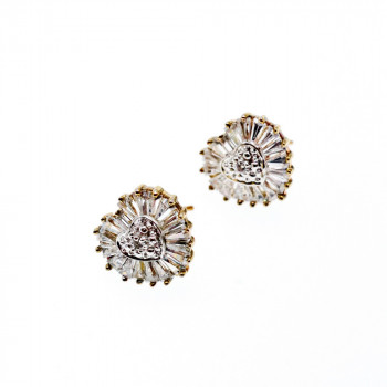 Sky Jewelry Серебряные серьги-гвоздики  в позолоте  с фианитами *Сердце*