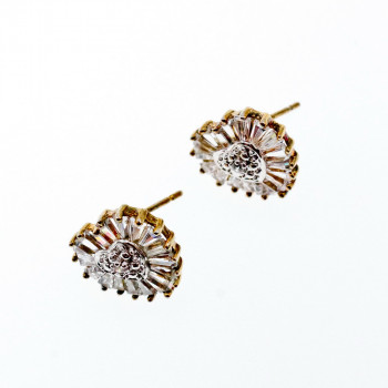 Sky Jewelry Серебряные серьги-гвоздики  в позолоте  с фианитами *Сердце*