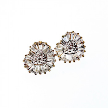 Sky Jewelry Серебряные серьги-гвоздики  в позолоте  с фианитами *Сердце*