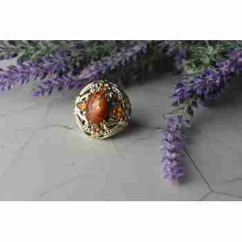 Sky Jewelry Элегантное Серебряное кольцо  с Янтарем и камнями Спессартин