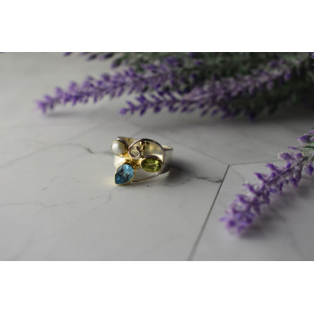 Sky Jewelry Серебряное кольцо с Жемчугом, Голубой Шпинелью и Перидотом