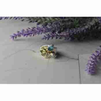 Sky Jewelry Серебряное кольцо с Жемчугом, Голубой Шпинелью и Перидотом