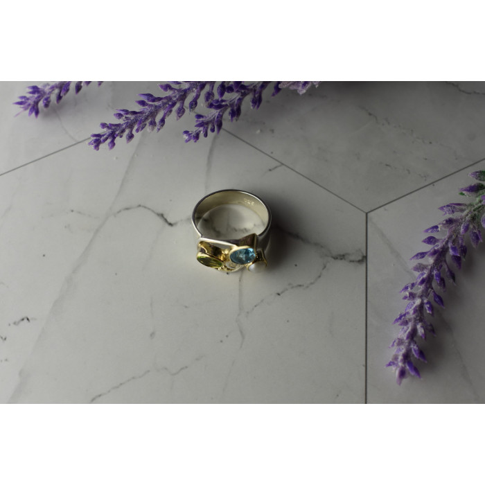 Sky Jewelry Серебряное кольцо с Жемчугом, Голубой Шпинелью и Перидотом