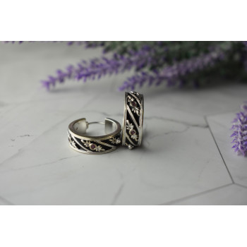 Sky Jewelry Серебряные серьги с черной эмалью и камнями розовая Шпинель