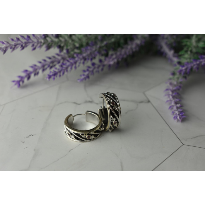 Sky Jewelry Серебряные серьги с черной эмалью и камнями розовая Шпинель