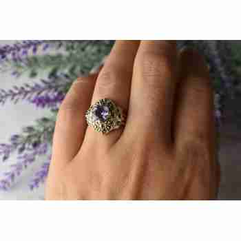 Sky Jewelry Серебряное кольцо с камнем Турмалин и Марказит