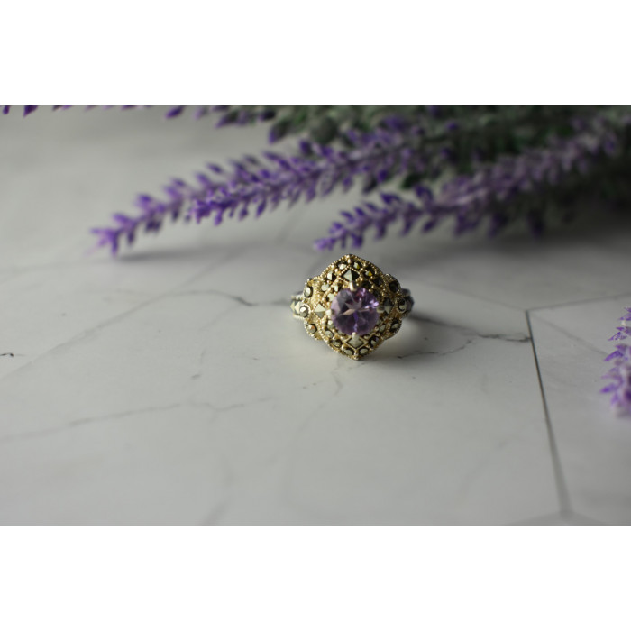 Sky Jewelry Серебряное кольцо с камнем Турмалин и Марказит