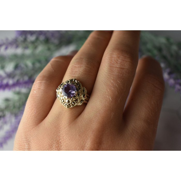 Sky Jewelry Серебряное кольцо с камнем Турмалин и Марказит