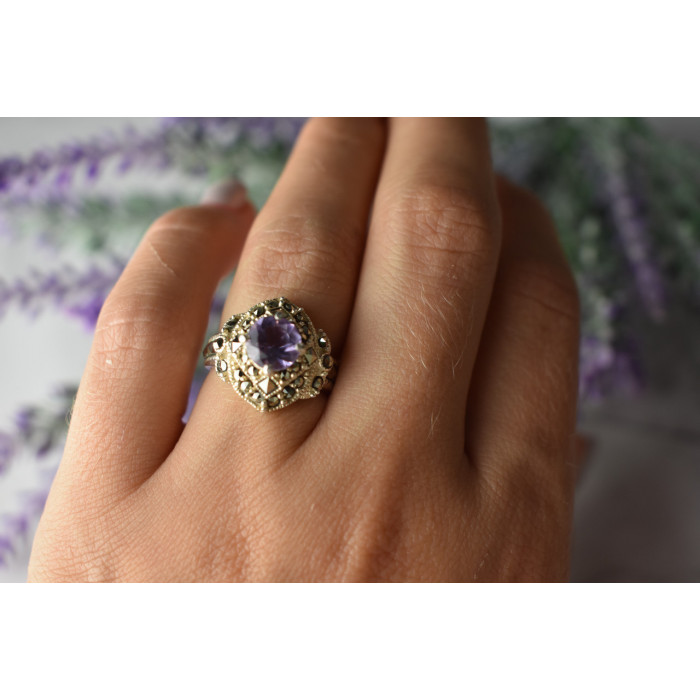 Sky Jewelry Серебряное кольцо с камнем Турмалин и Марказит