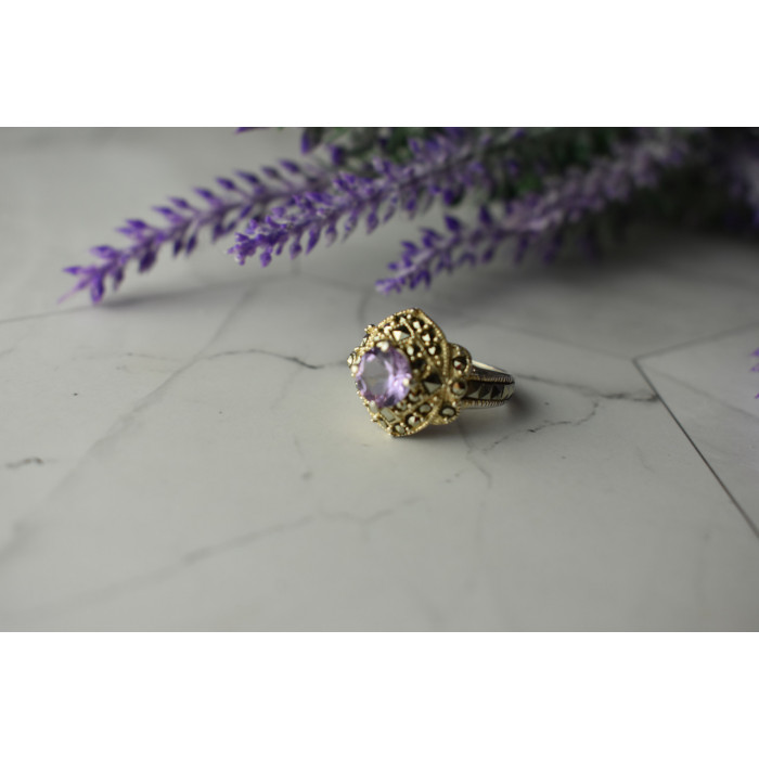 Sky Jewelry Серебряное кольцо с камнем Турмалин и Марказит