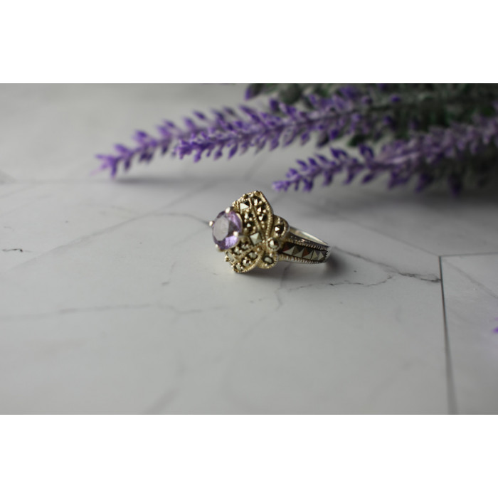 Sky Jewelry Серебряное кольцо с камнем Турмалин и Марказит