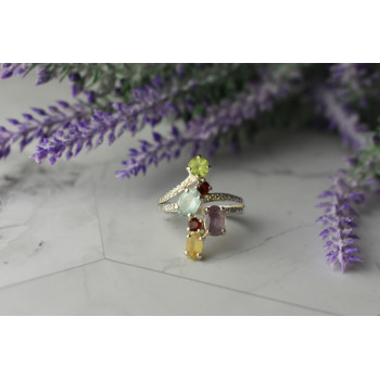 Sky Jewelry Серебряное кольцо с натуральными камнями 925 проба