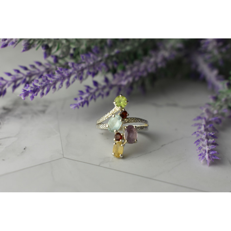 Sky Jewelry Серебряное кольцо с натуральными камнями 925 проба