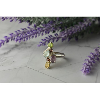 Sky Jewelry Серебряное кольцо с натуральными камнями 925 проба