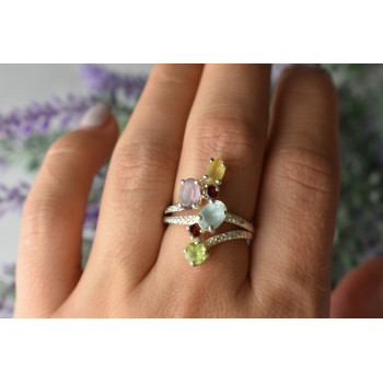 Sky Jewelry Серебряное кольцо с натуральными камнями 925 проба