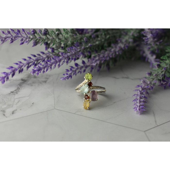 Sky Jewelry Серебряное кольцо с натуральными камнями 925 проба