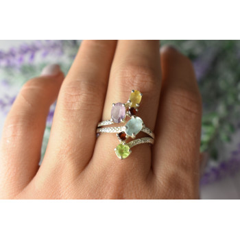 Sky Jewelry Серебряное кольцо с натуральными камнями 925 проба