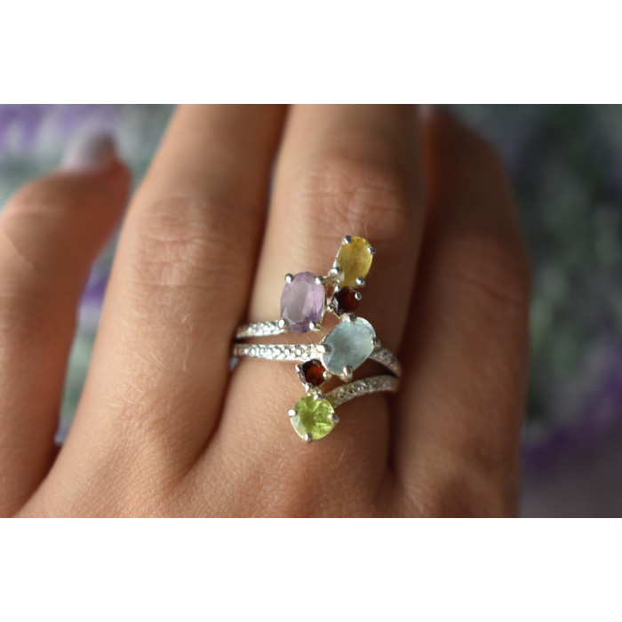 Sky Jewelry Серебряное кольцо с натуральными камнями 925 проба