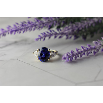 Sky Jewelry Серебряное кольцо с камнем Сапфир и фианиты