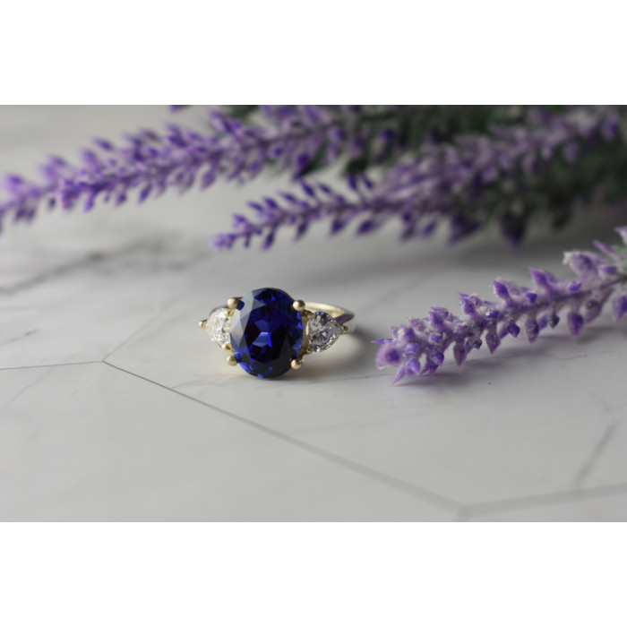 Sky Jewelry Серебряное кольцо с камнем Сапфир и фианиты