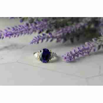 Sky Jewelry Серебряное кольцо с камнем Сапфир и фианиты