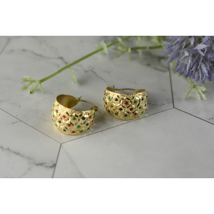 Sky Jewelry Золотые серьги 14К (585 проба) с разноцветными вставками из Эмали