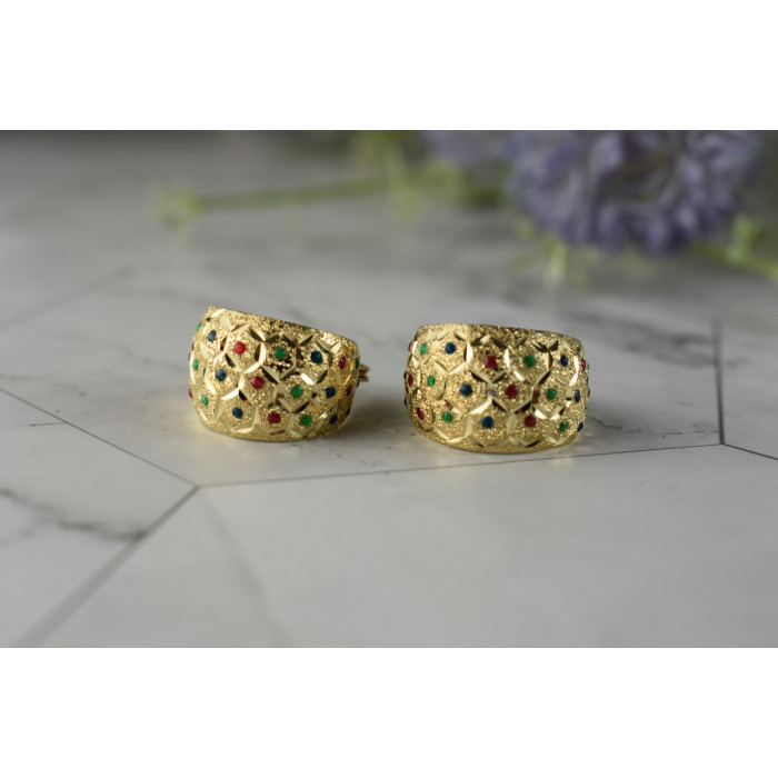 Sky Jewelry Золотые серьги 14К (585 проба) с разноцветными вставками из Эмали