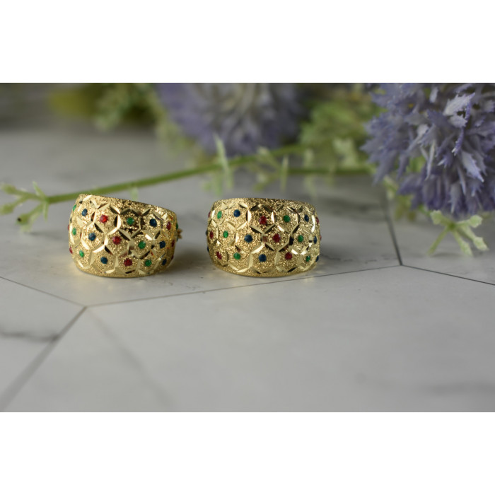 Sky Jewelry Золотые серьги 14К (585 проба) с разноцветными вставками из Эмали