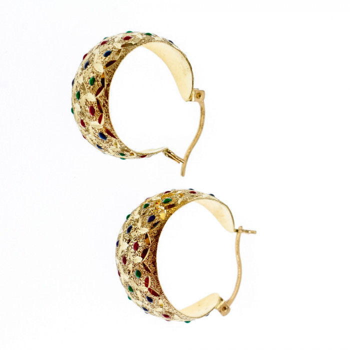 Sky Jewelry Золотые серьги 14К (585 проба) с разноцветными вставками из Эмали