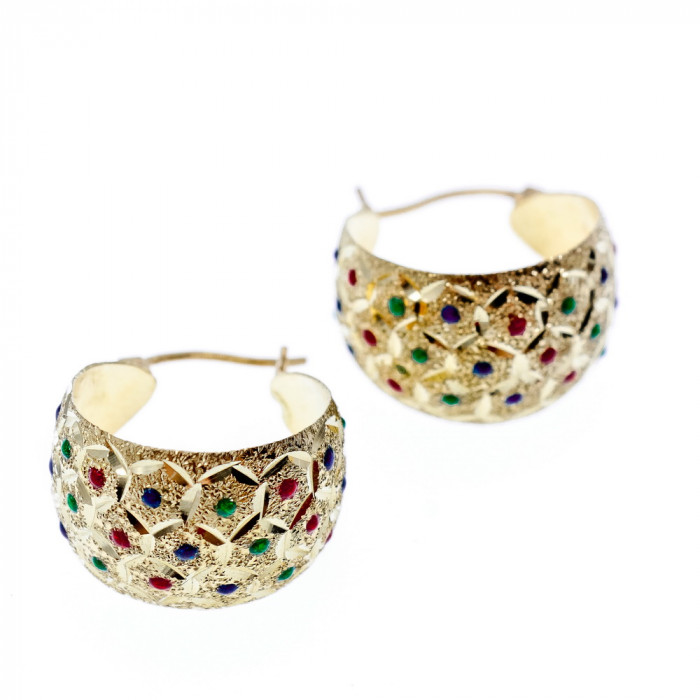 Sky Jewelry Золотые серьги 14К (585 проба) с разноцветными вставками из Эмали