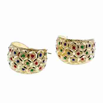 Sky Jewelry Золотые серьги 14К (585 проба) с разноцветными вставками из Эмали