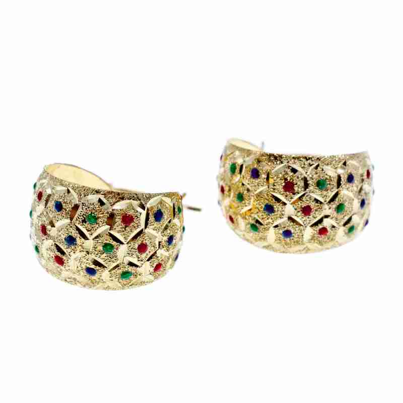 Sky Jewelry Золотые серьги 14К (585 проба) с разноцветными вставками из Эмали