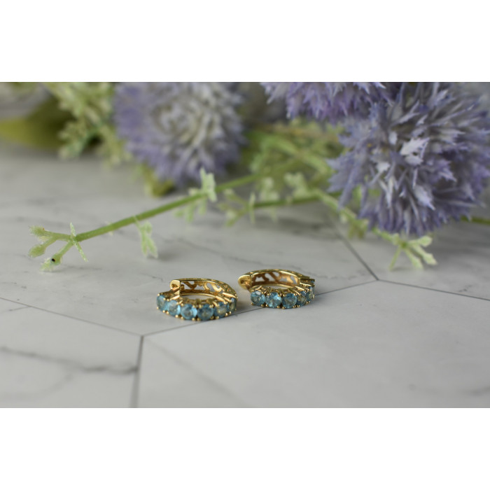 Sky Jewelry Золотые серьги 14К (585 проба) с Небесно-Голубыми  Топазами