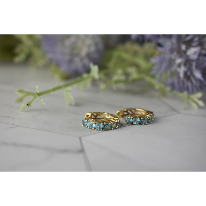 Sky Jewelry Золотые серьги 14К (585 проба) с Небесно-Голубыми  Топазами
