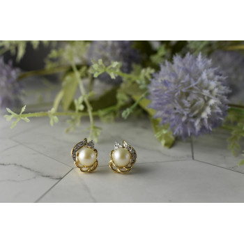 Sky Jewelry Золотые серьги 585 проба с Жемчугом и Бриллиантами